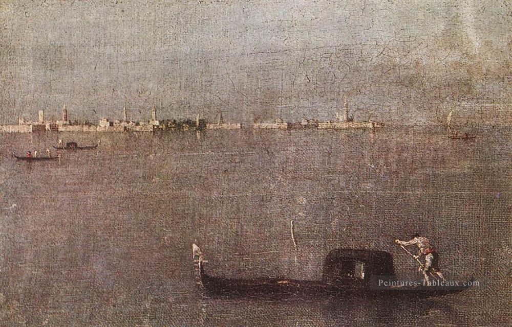 Gondole dans la lagune école vénitienne Francesco Guardi Peintures à l'huile